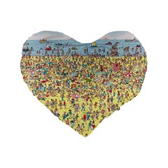 Waldo Cartoon Where s Wally Water Sky Sea Day Nature Standard 16  Premium Flano Heart Shape Cushions by 99art