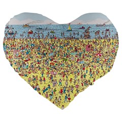 Waldo Cartoon Where s Wally Water Sky Sea Day Nature Large 19  Premium Flano Heart Shape Cushions by 99art