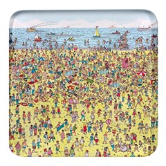 Waldo Cartoon Where s Wally Water Sky Sea Day Nature Square Glass Fridge Magnet (4 Pack) by 99art