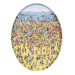 Waldo Cartoon Where s Wally Water Sky Sea Day Nature Oval Glass Fridge Magnet (4 Pack) by 99art