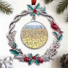 Waldo Cartoon Where s Wally Water Sky Sea Day Nature Metal X mas Wreath Holly Leaf Ornament by 99art