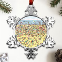 Waldo Cartoon Where s Wally Water Sky Sea Day Nature Metal Small Snowflake Ornament by 99art