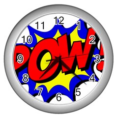 Pow Comic Comic Book Fight Wall Clock (silver) by 99art