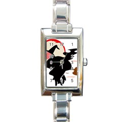 Bat Broom Broomstick Rectangle Italian Charm Watch