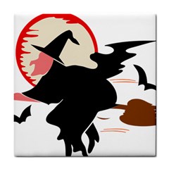 Bat Broom Broomstick Tile Coaster