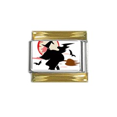 Bat Broom Broomstick Gold Trim Italian Charm (9mm) by 99art