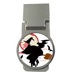 Bat Broom Broomstick Money Clips (round)  by 99art