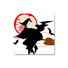 Bat Broom Broomstick Square Magnet