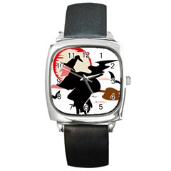 Bat Broom Broomstick Square Metal Watch by 99art