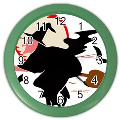 Bat Broom Broomstick Color Wall Clock by 99art