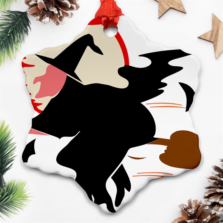 Bat Broom Broomstick Snowflake Ornament (Two Sides)