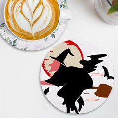 Bat Broom Broomstick Uv Print Round Tile Coaster by 99art