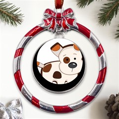 Animation-dog-cute-cartoon-drawing Metal Red Ribbon Round Ornament by 99art