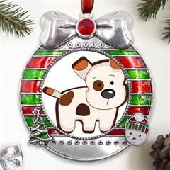 Animation-dog-cute-cartoon-drawing Metal X mas Ribbon With Red Crystal Round Ornament by 99art