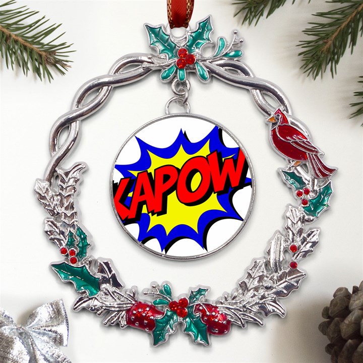 Kapow-comic-comic-book-fight Metal X mas Wreath Holly leaf Ornament