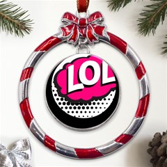 Lol-acronym-laugh-out-loud-laughing Metal Red Ribbon Round Ornament by 99art