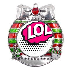 Lol-acronym-laugh-out-loud-laughing Metal X Mas Ribbon With Red Crystal Round Ornament