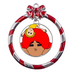 Comic-characters-grandfather Metal Red Ribbon Round Ornament by 99art