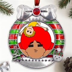 Comic-characters-grandfather Metal X mas Ribbon With Red Crystal Round Ornament by 99art