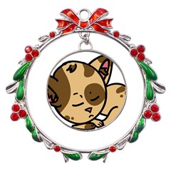 Cat-cartoon-pet-kitten-character Metal X mas Wreath Ribbon Ornament