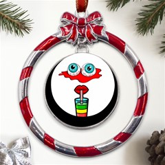 Animation-eyes-cartoon-cute-comic Metal Red Ribbon Round Ornament