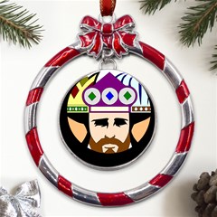 Comic-characters-eastern-magi-sages Metal Red Ribbon Round Ornament by 99art