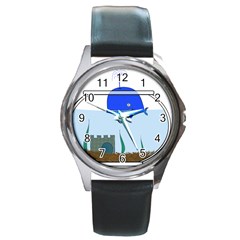 Wal-fish-small-world-lake-sea Round Metal Watch by 99art