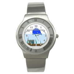 Wal-fish-small-world-lake-sea Stainless Steel Watch by 99art