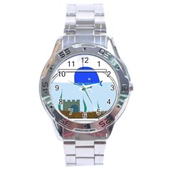 Wal-fish-small-world-lake-sea Stainless Steel Analogue Watch by 99art