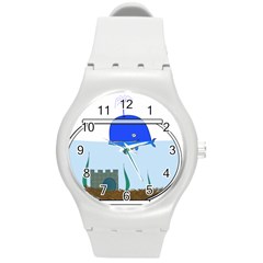 Wal-fish-small-world-lake-sea Round Plastic Sport Watch (m) by 99art