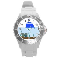 Wal-fish-small-world-lake-sea Round Plastic Sport Watch (l) by 99art