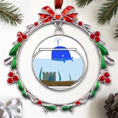 Wal-fish-small-world-lake-sea Metal X mas Wreath Ribbon Ornament