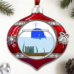 Wal-fish-small-world-lake-sea Metal Snowflake And Bell Red Ornament