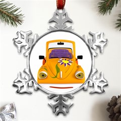 Car-transportation-cartoon-comic Metal Small Snowflake Ornament by 99art