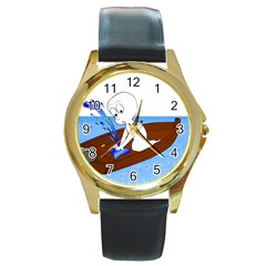 Spirit-boat-funny-comic-graphic Round Gold Metal Watch by 99art