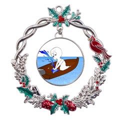 Spirit-boat-funny-comic-graphic Metal X mas Wreath Holly Leaf Ornament by 99art