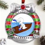 Spirit-boat-funny-comic-graphic Metal X Mas Ribbon With Red Crystal Round Ornament Front