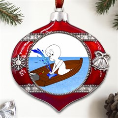 Spirit-boat-funny-comic-graphic Metal Snowflake And Bell Red Ornament by 99art