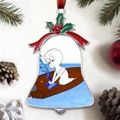 Spirit-boat-funny-comic-graphic Metal Holly Leaf Bell Ornament by 99art