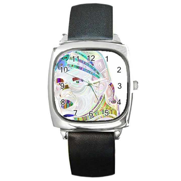 Maasai-man-people-abstract Square Metal Watch