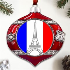 Eiffel-tower-france-flag-tower- Metal Snowflake And Bell Red Ornament