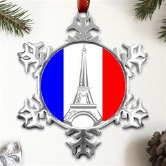 Eiffel-tower-france-flag-tower- Metal Small Snowflake Ornament by 99art