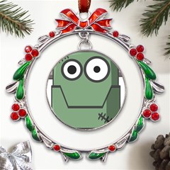 Cartoon-cute-frankenstein-halloween Metal X mas Wreath Ribbon Ornament