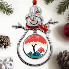 Tree-art-trunk-artwork-cartoon Metal Snowman Ornament by 99art