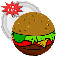 Hamburger-cheeseburger-fast-food 3  Buttons (10 Pack)  by 99art