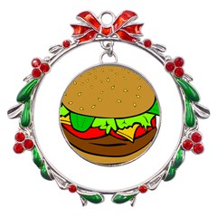 Hamburger-cheeseburger-fast-food Metal X mas Wreath Ribbon Ornament