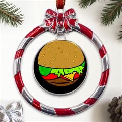 Hamburger-cheeseburger-fast-food Metal Red Ribbon Round Ornament