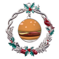 Hamburger-cheeseburger-burger-lunch Metal X mas Wreath Holly Leaf Ornament by 99art