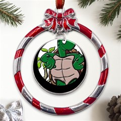 Amphibian-animal-cartoon-reptile Metal Red Ribbon Round Ornament by 99art