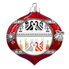 Bulgarian Folk Art Folk Art Metal Snowflake And Bell Red Ornament by 99art